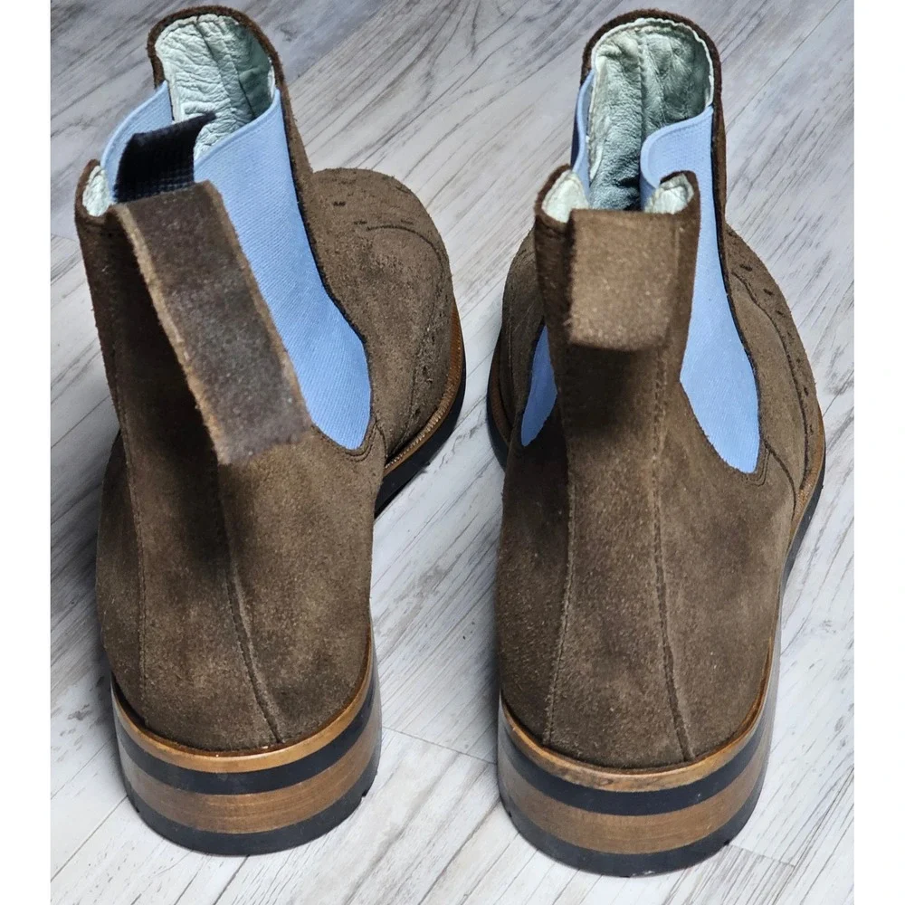 Brown & Blue Suede Brouge Wingtip Chelsea Boots made for Anthropologie by Petrie